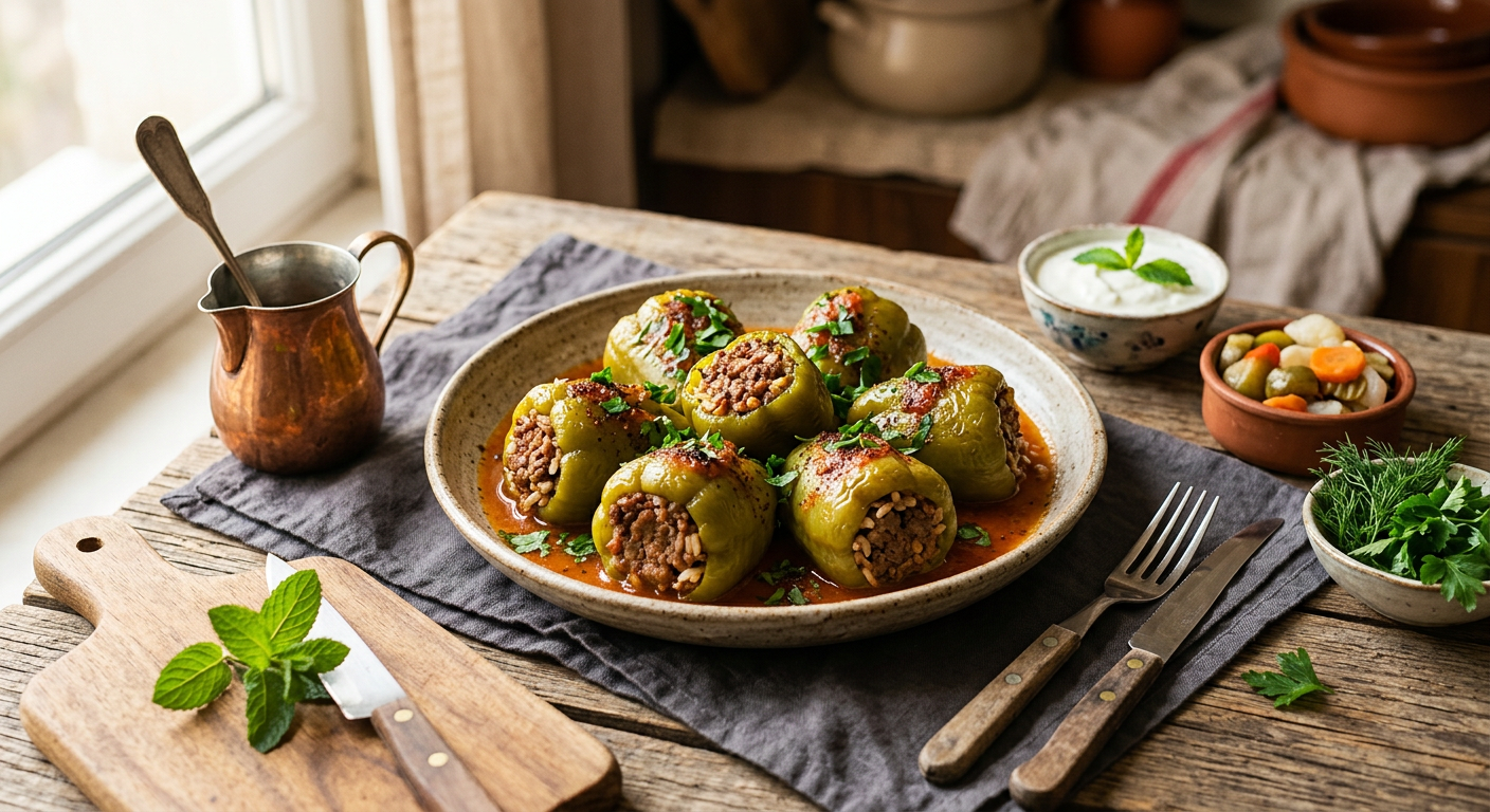 Biber Dolması (Kıyma ve Pirinçli)