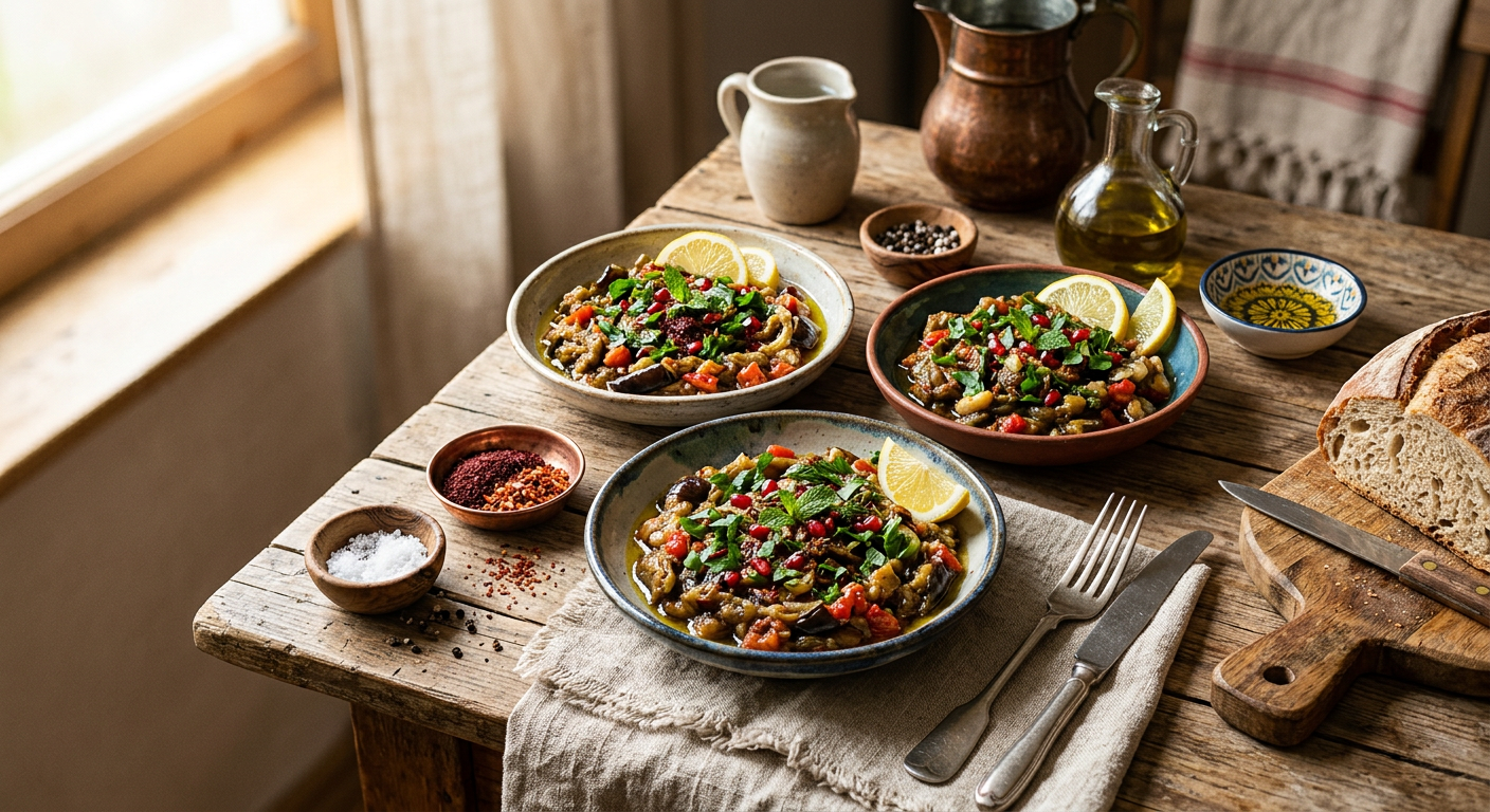 Zeytinyağlı Ekşili Patlıcan Salatası